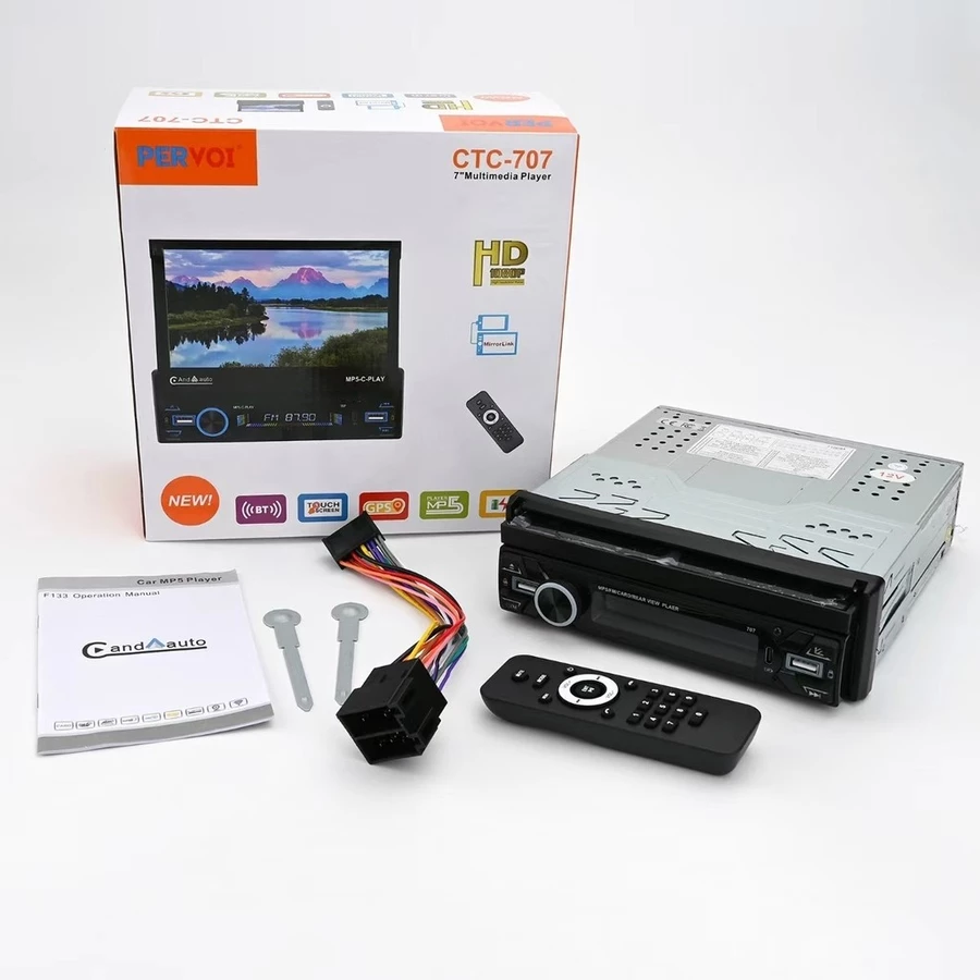 Central Multimídia Universal 7” Retrátil Bluetooth GPS USB Câmera de Ré MP5 CarPlay imagem 3