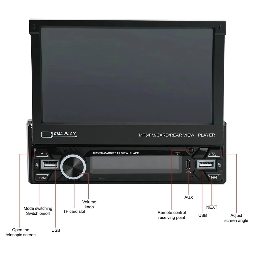 Central Multimídia Universal 7” Retrátil Bluetooth GPS USB Câmera de Ré MP5 CarPlay imagem 4