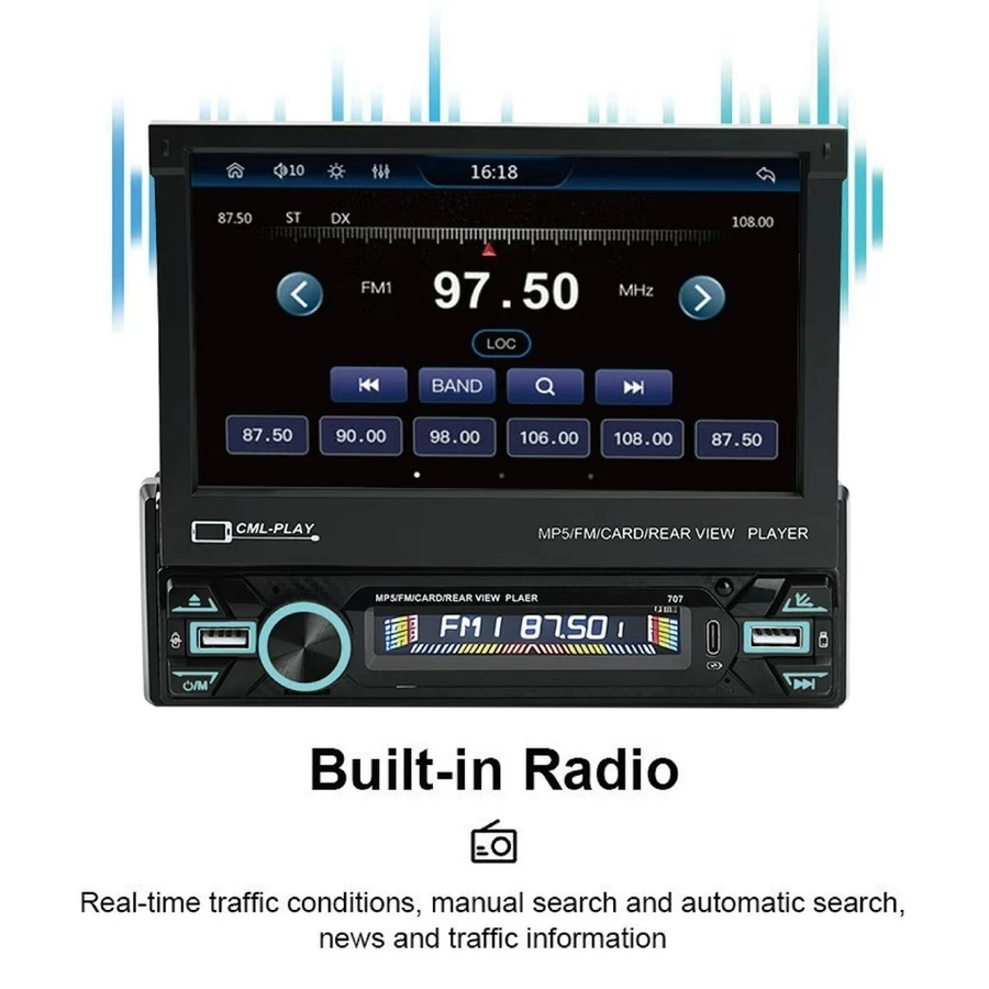 Central Multimídia Universal 7” Retrátil Bluetooth GPS USB Câmera de Ré MP5 CarPlay imagem 5