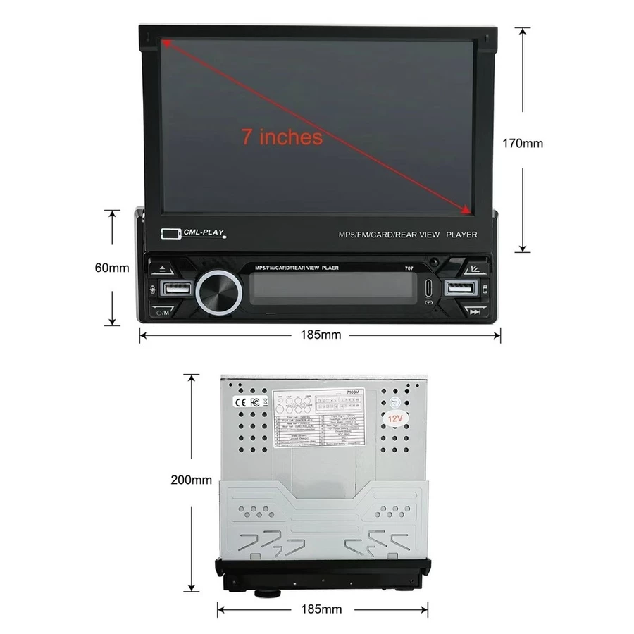 Central Multimídia Universal 7” Retrátil Bluetooth GPS USB Câmera de Ré MP5 CarPlay imagem 7